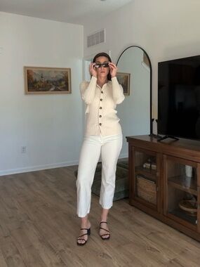 Cropped White/ Cream Straight-Leg Women’s Pants